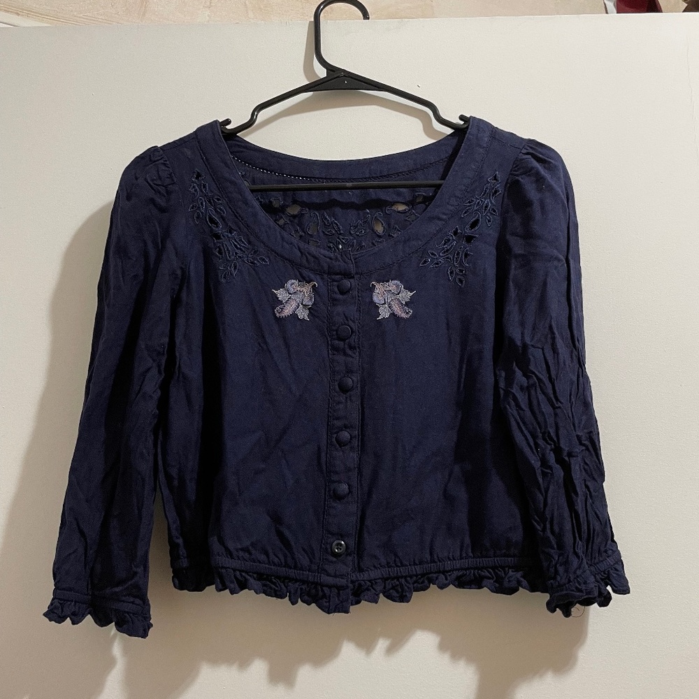 Navy Blue Embroidered Blouse